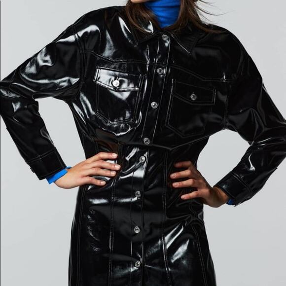 ZARA BLOGGER FAVORITE FAUX LEATHER DRESS BLACK - Picture 9 of 15